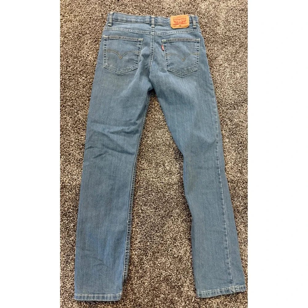 Levis Boys Size 16 Medium Wash Straight Leg Stretch Denim Jeans Blue